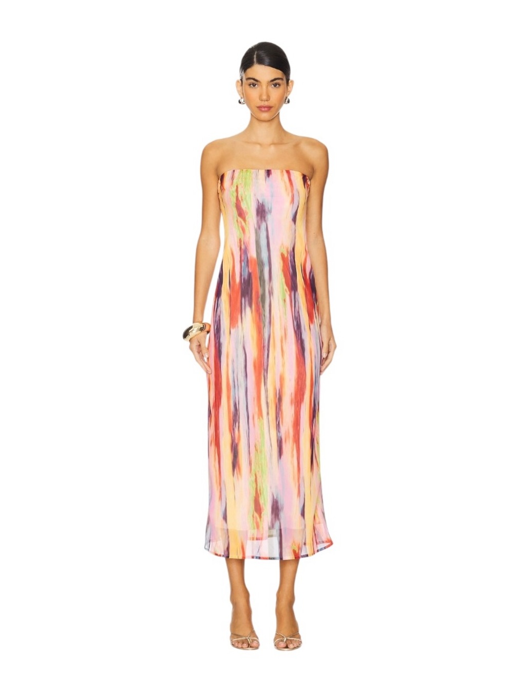 SNDYS. St Barts Maxi Dress in Multi Strapless Multi Color Watercolor Dress Small